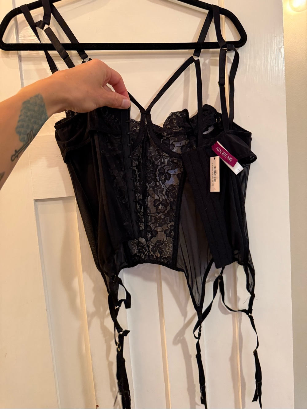Adore Me Black Lace Corset Bustier with Garter Straps